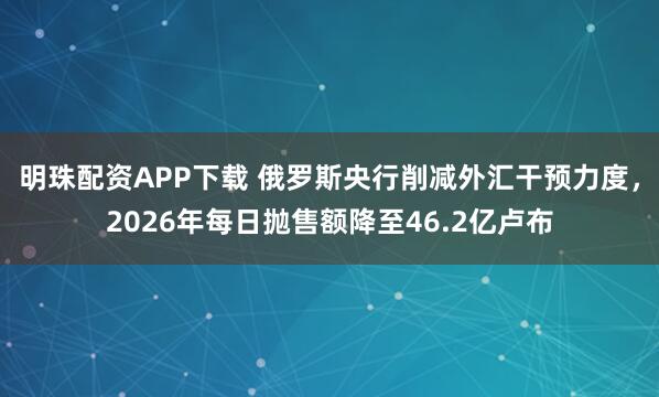 明珠配资APP下载 俄罗斯央行削减外汇干预力度，2026年每日抛售额降至46.2亿卢布
